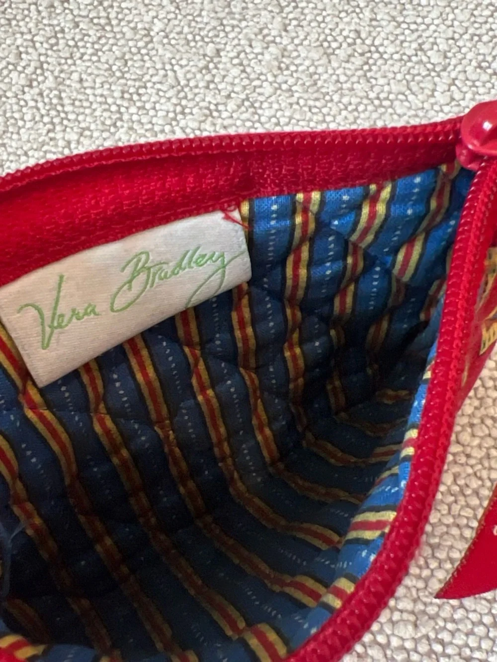 Vera Bradley Rare Retired Red Quilted Cosmetic Pouch with Diamond Print